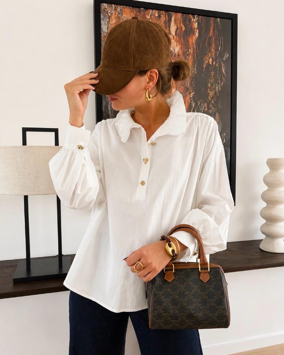 Blouse Perrine Blouse Perrine blanche en coton à col chemise et boutons dorés